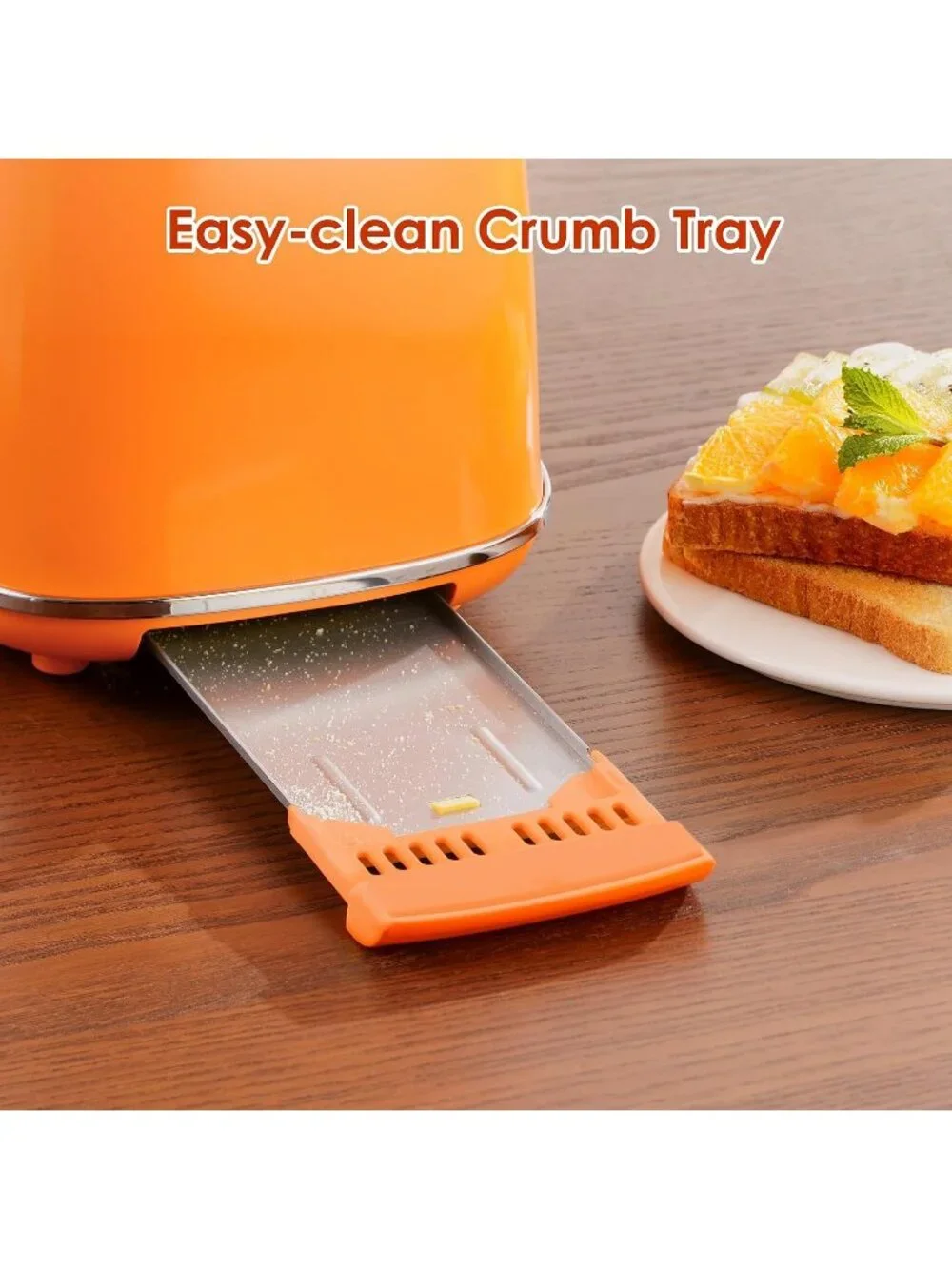 2 Slice Orange Retro Stainless Steel with Bagel Defrost Functions Toaster
